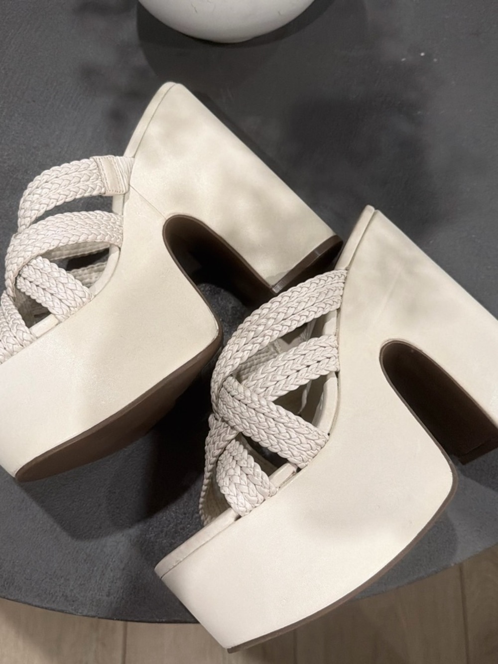 SCHUTZ Cream Braided-Strap Platform Heels